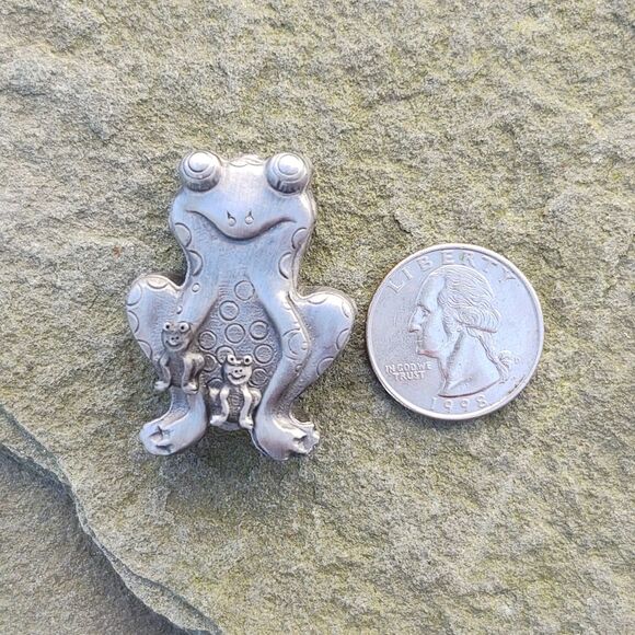 VTG Torino Pewter Frog Earrings Brooch Jewelry Trinket Box - Picture 10 of 10